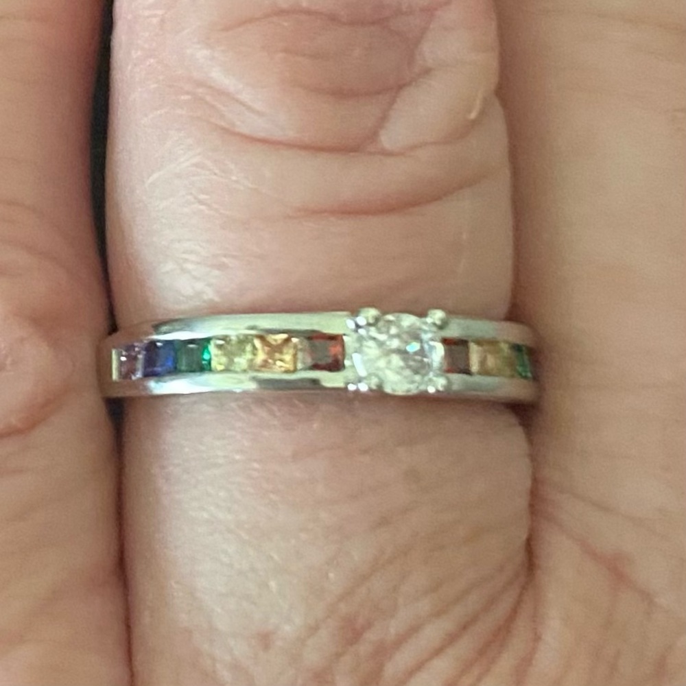 RAINBOW GEMSTONES/CZ STAMPED S925 SILVER RING - Picture 6 of 12